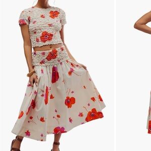 Free People Carino Floral Two-Piece Stretch Cotton Crop Top & Midi Skirt